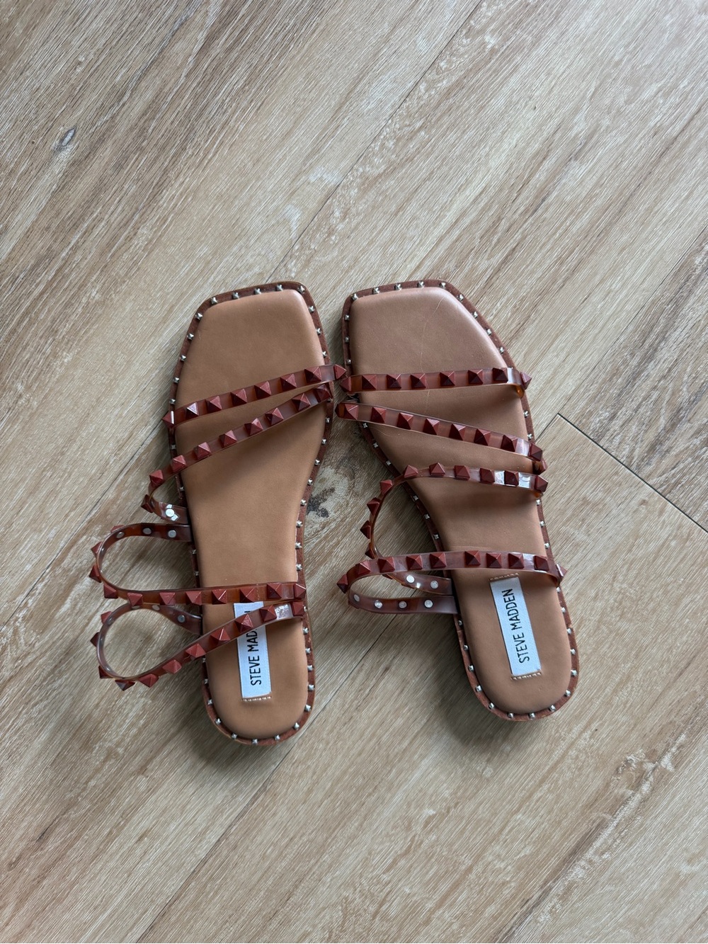 Steve Madden Brown Studded Multi-Strap Flat Sandals